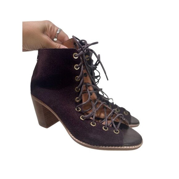 Jeffrey Campbell Lace Up Booties Womens 7.5 Brown Suede Witchy Boho Block Heel - Picture 15 of 16